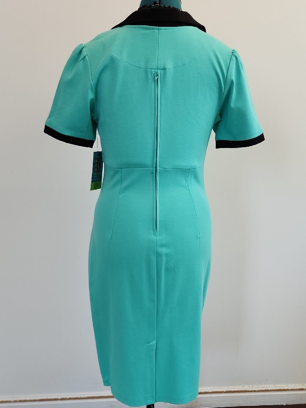 🌿 Rock Steady Mint and Black Collar Pinup Wiggle Pencil Dress SZ M - Picture 5 of 13